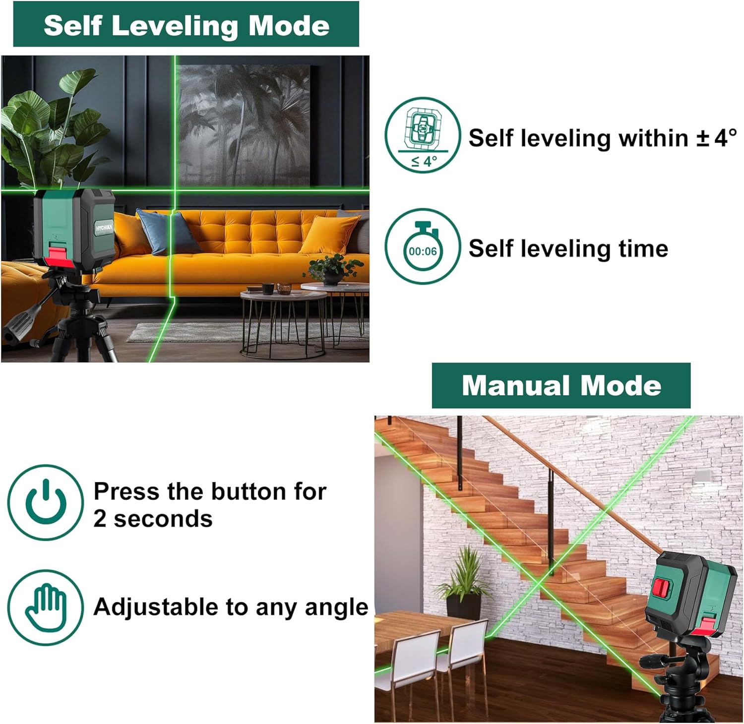 HYCHIKA Livella Laser Verde Autolivellante 15m Treppiede
