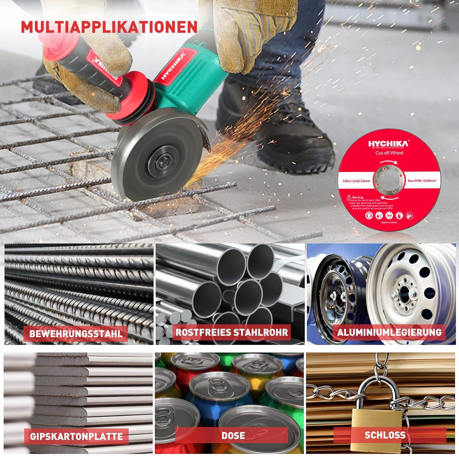 HYCHIKA dischi taglio metallo 125mm 1,2mm pacco 10pz foro 22,2mm