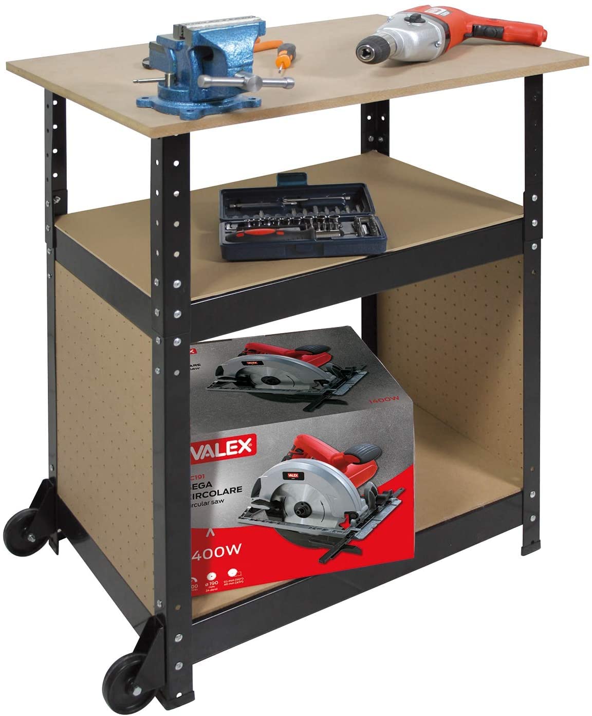 Valex 1610054 Banchetto Lavoro 3 Piani 69 cm con Ruote