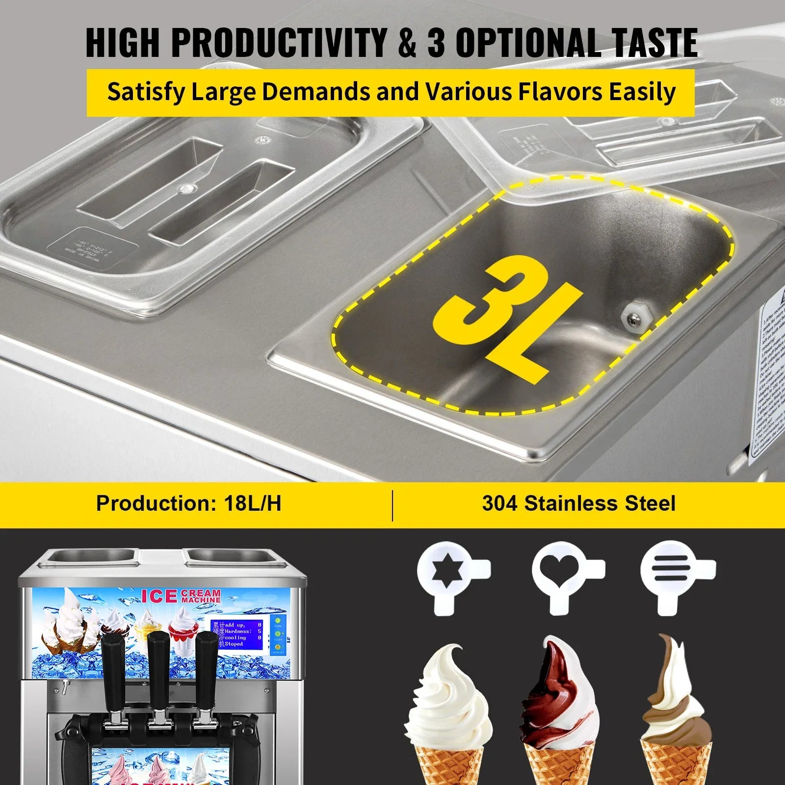 Sihao Ice Cream Maker gelatiera soft 3 gusti 18L/h LCD