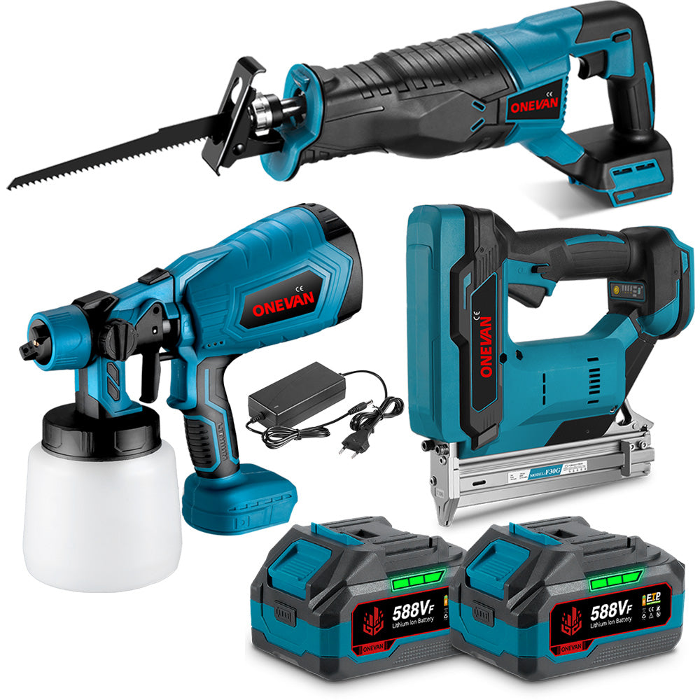 ONEVAN Cordless Tool Set kit 3pz vernice chiodi sega 3.0Ah
