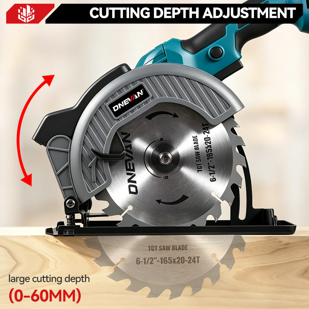 ONEVAN Woodworking Tools Sega Circolare 165mm Laser 2 Batterie