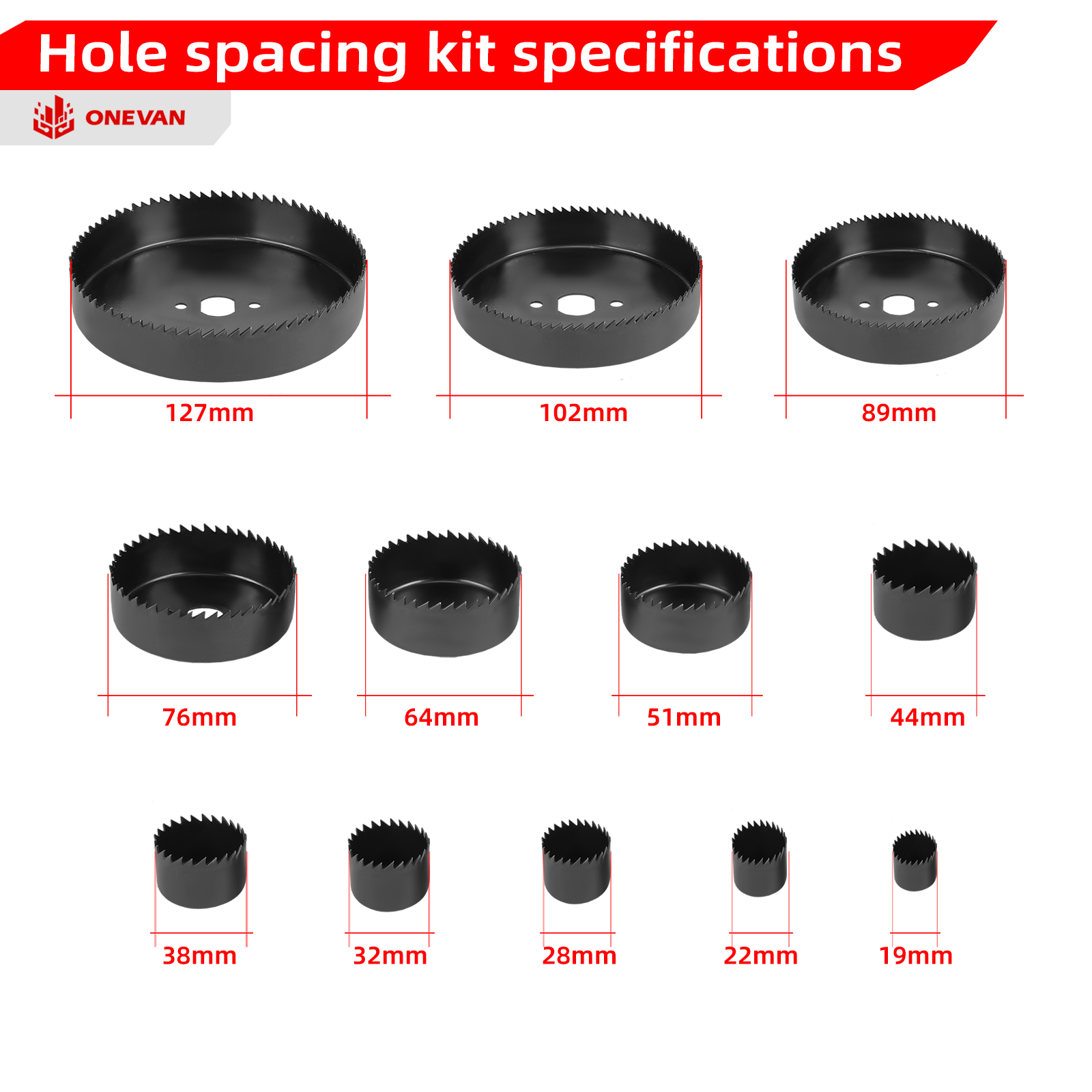 ONEVAN Tool Accessories Kit 19pz Seghe a Tazza + Bussole