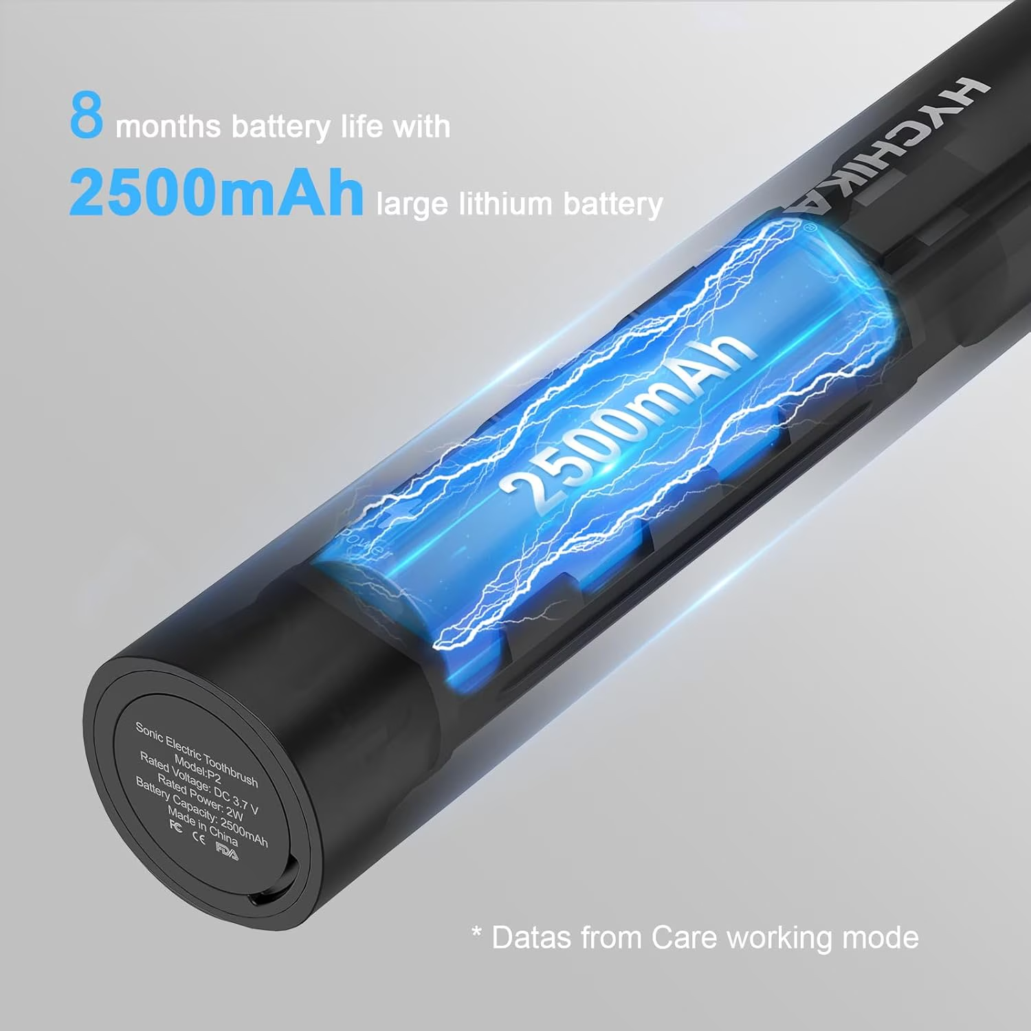 HYCHIKA Spazzolino Elettrico Nero 8 Testine 2500 mAh