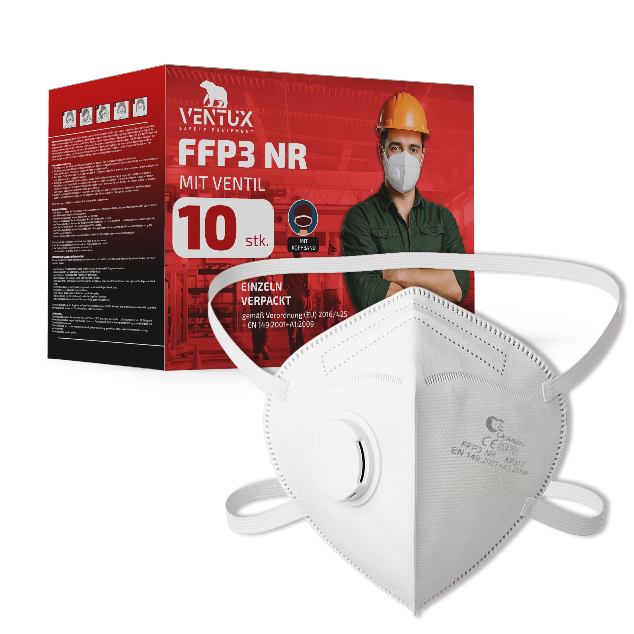 Ventux FFP3 con Valvola Mascherine 10 Pezzi