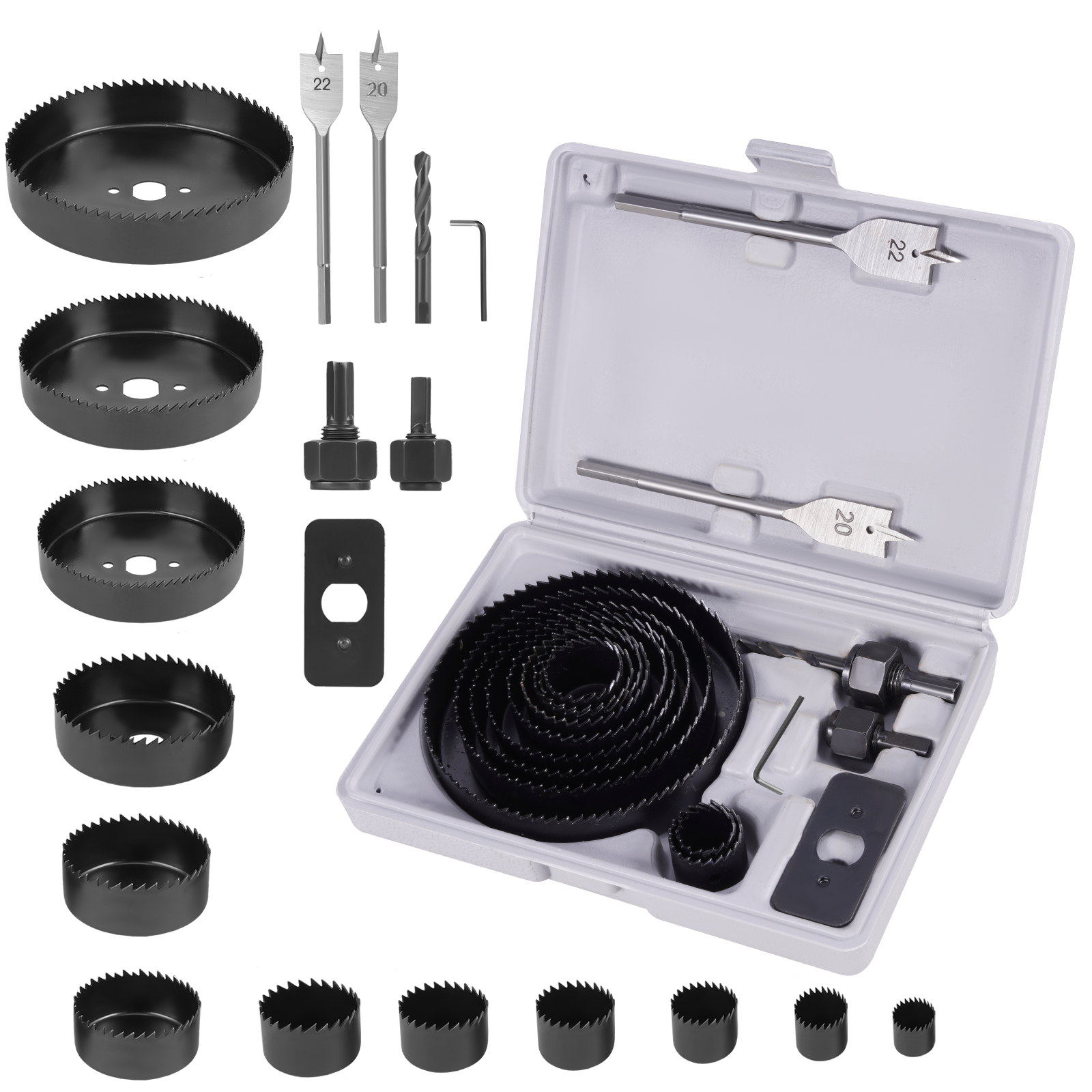 ONEVAN Tool Accessories Kit 19pz Seghe a Tazza + Bussole