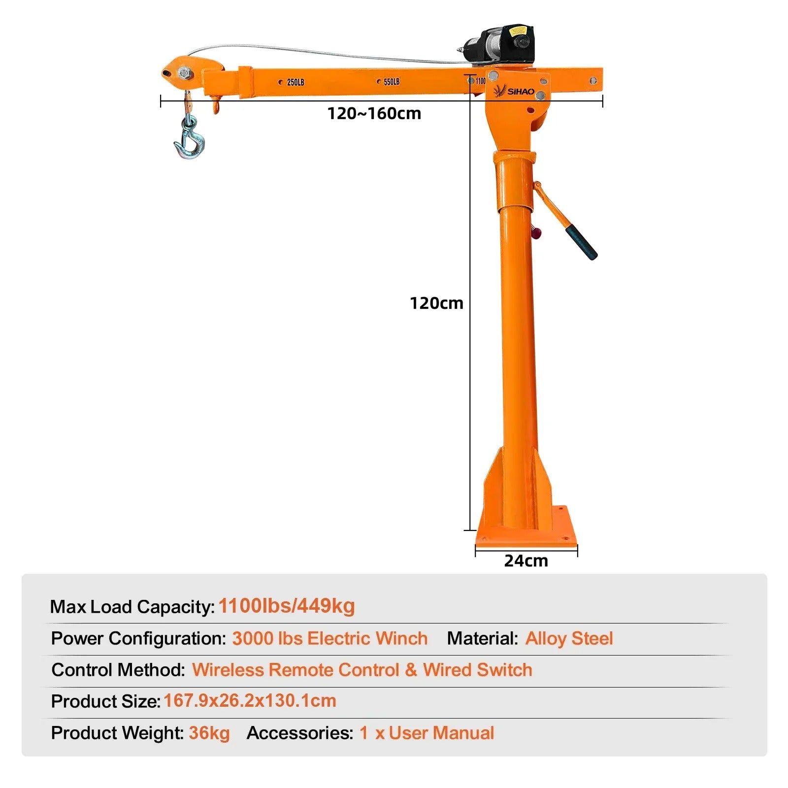 Sihao Winches Gru Camion 3500lbs con Verricello 1100lbs 360°