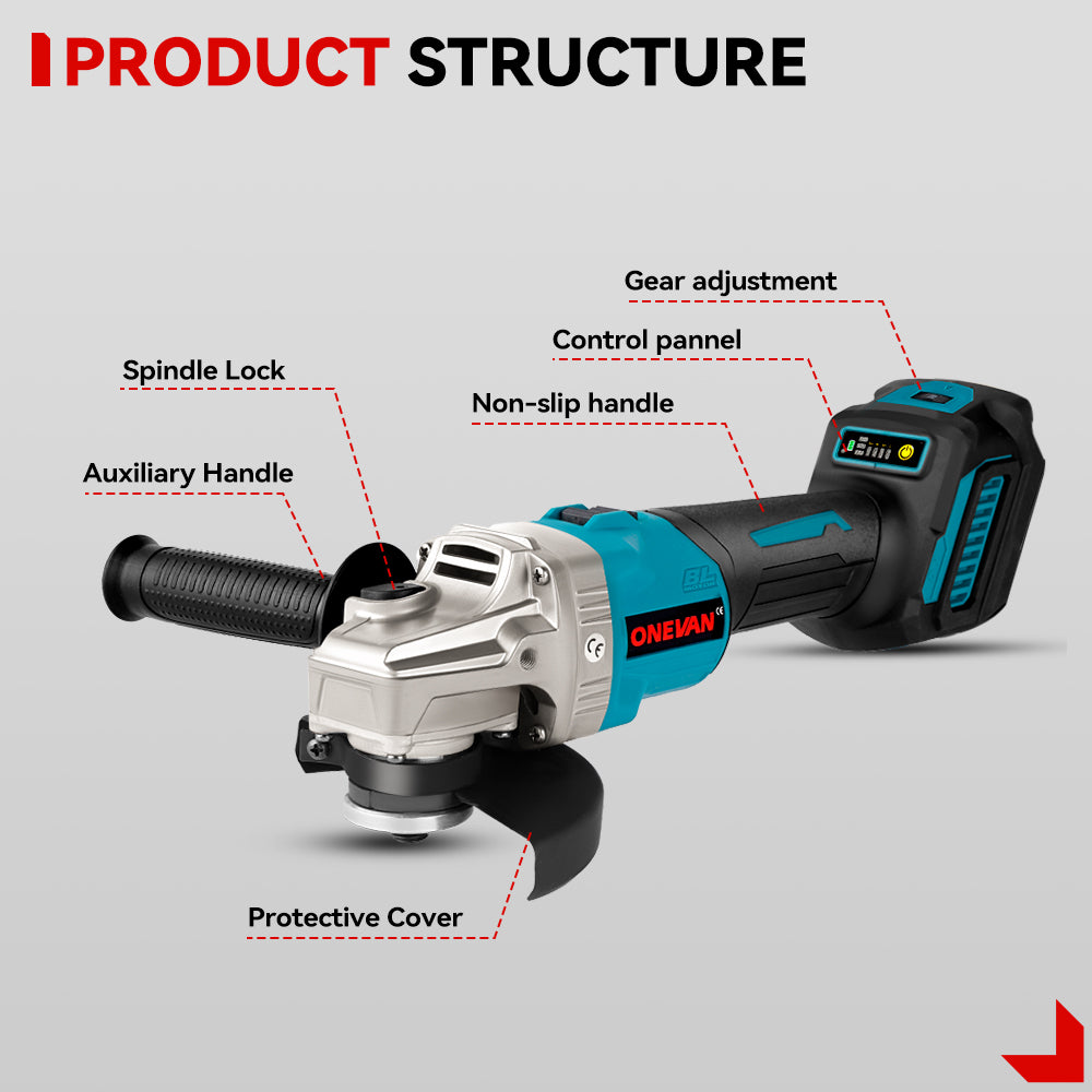 ONEVAN Cordless Tool Set kit 4 pezzi 1200Nm 13mm 125mm 3Ah