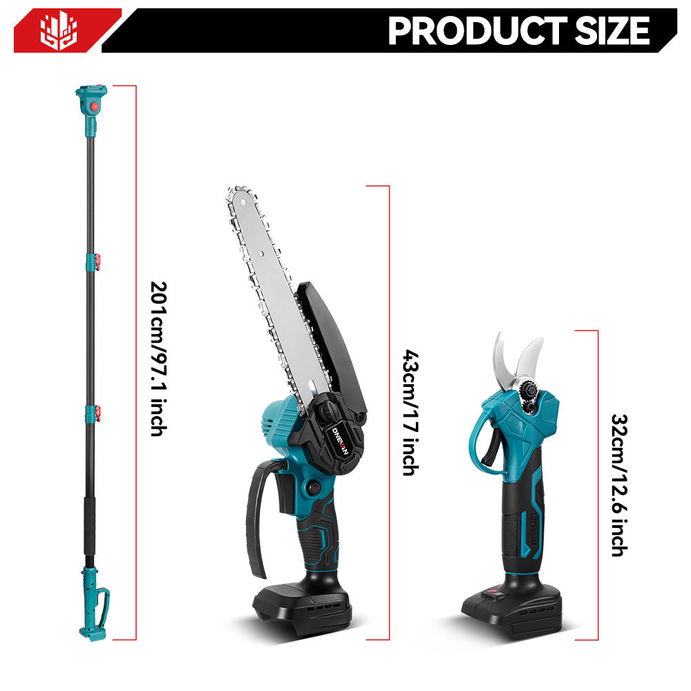 ONEVAN Garden Tools motosega 8" + potatore 25mm asta 2m