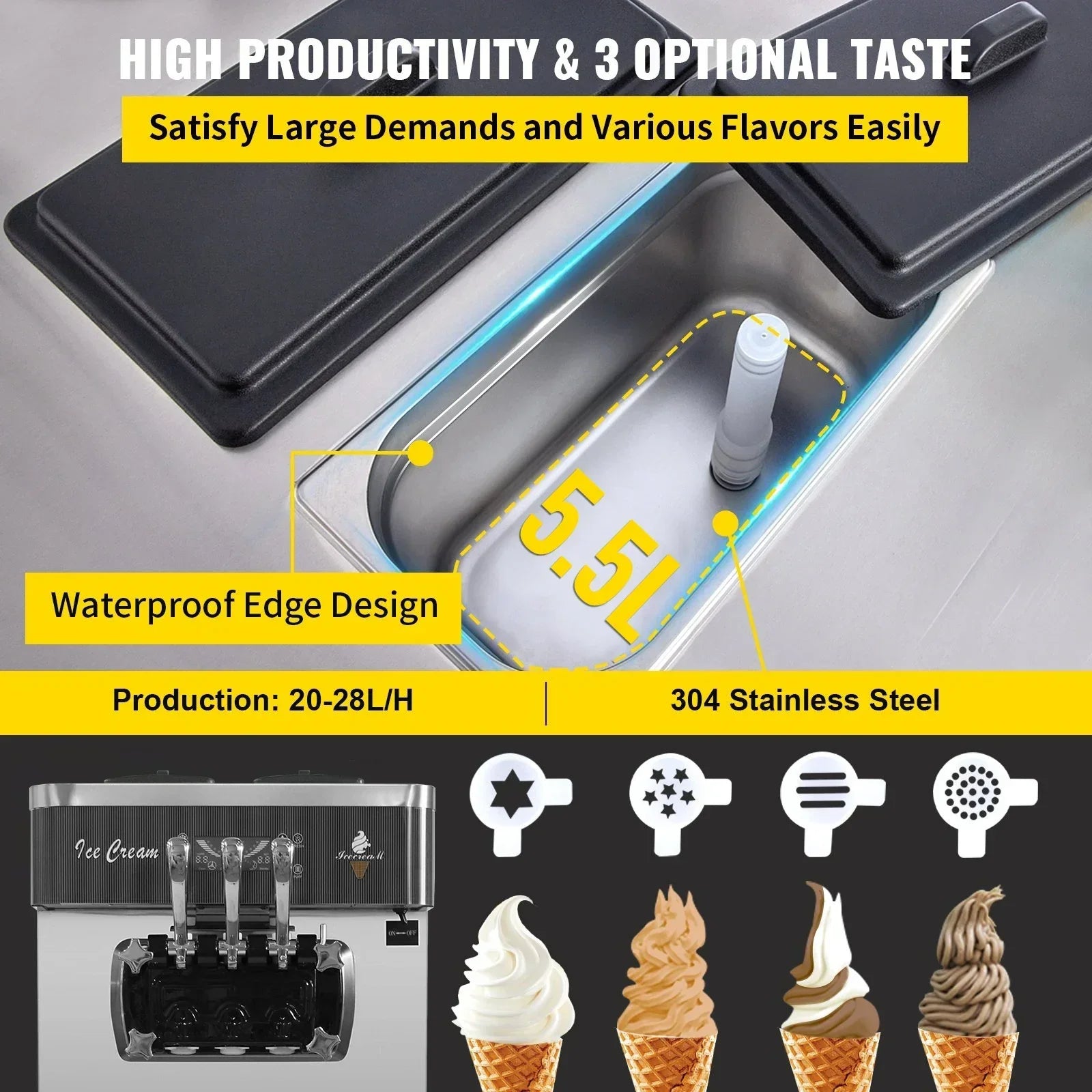 Sihao Ice Cream Maker macchina gelato soft 3 gusti Freestand
