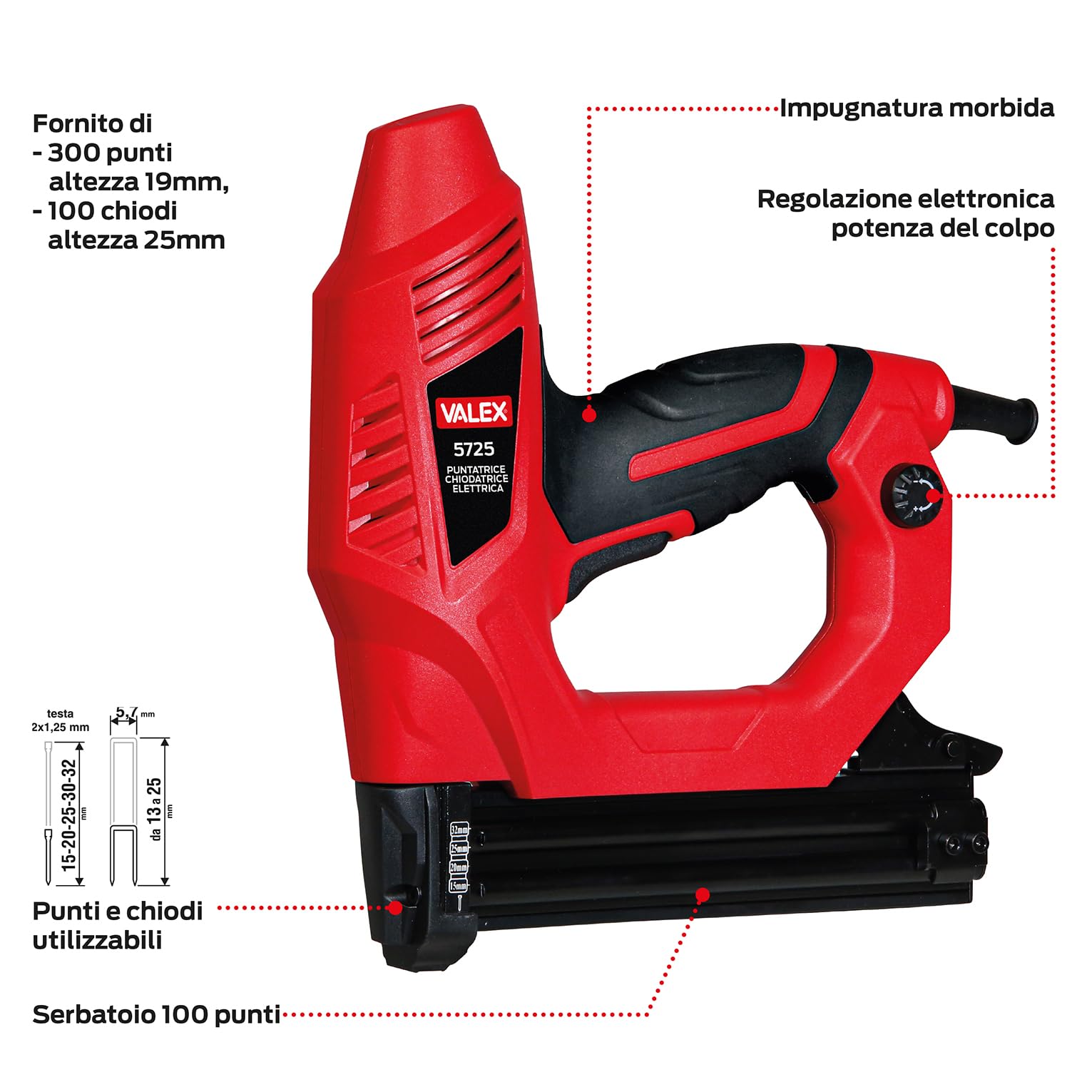 Valex puntatrice chiodatrice elettrica punti 19 mm