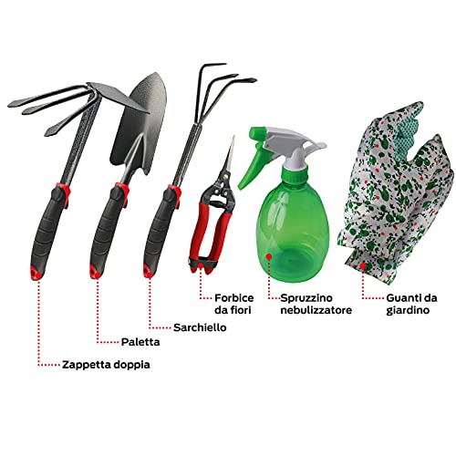 Valex Set Giardinaggio 6 Utensili con Sgabello Inginocchiatoio