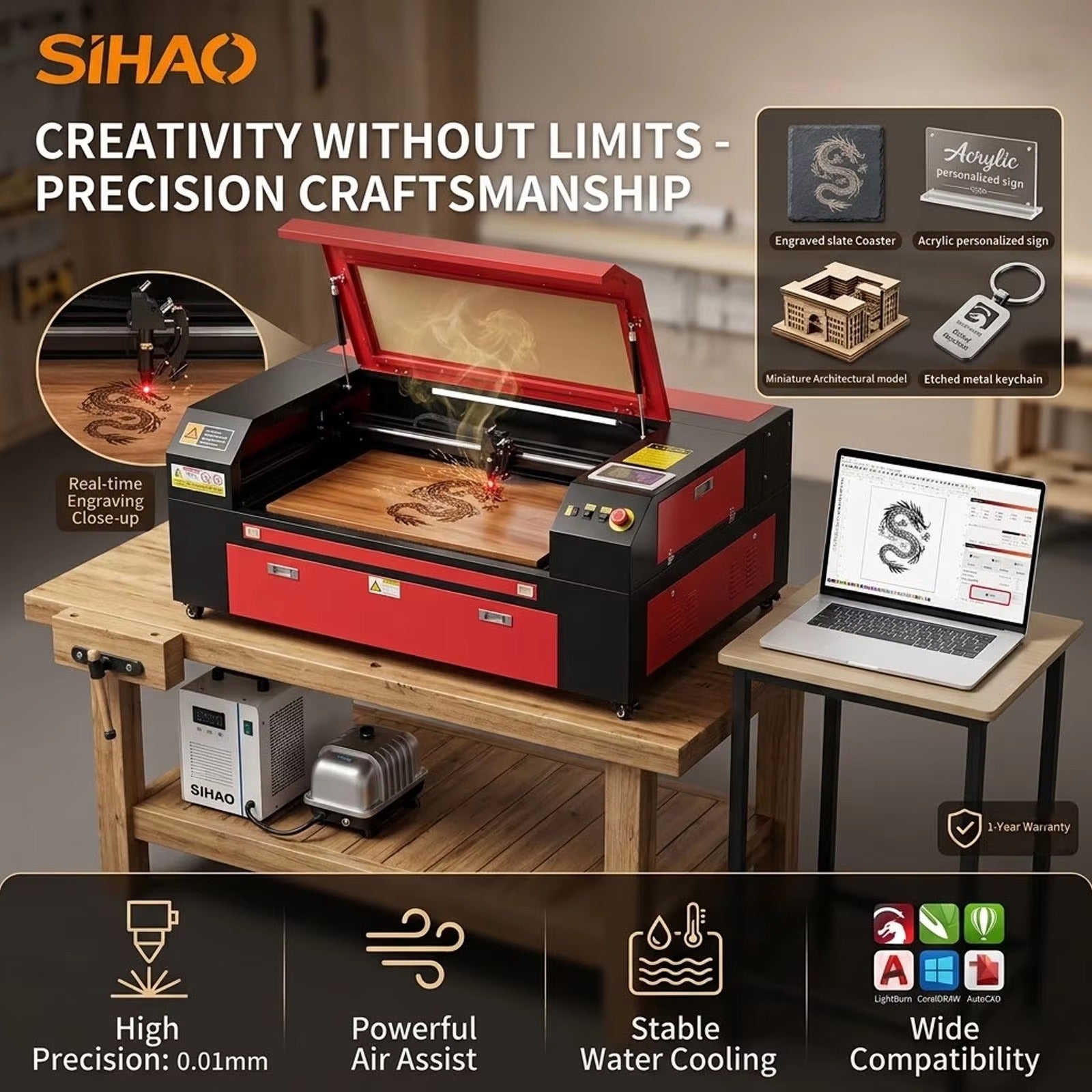 Sihao Laser Engraving Machine incisore CO2 60W 700x500 mm EU