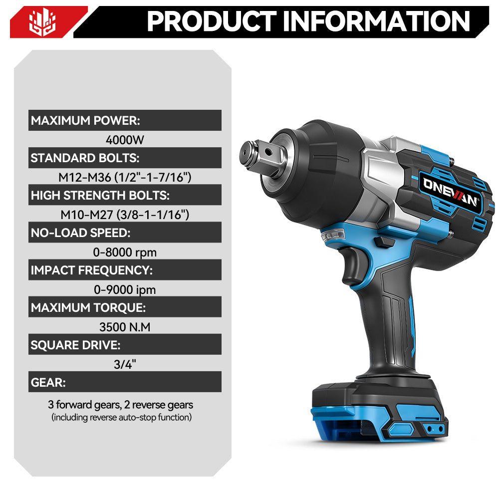 ONEVAN Cordless Tool Set Kit 3 Avvitatori 3500N·m 3.0Ah